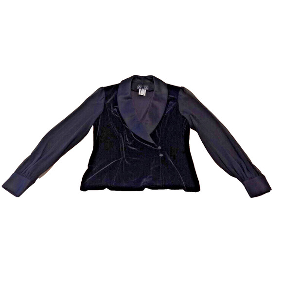 Alex Evenings Jackets & Blazers - Alex Evenings Women Medium Blazer Jacket Black Velvet Sheer Sleeves Satin Lapel